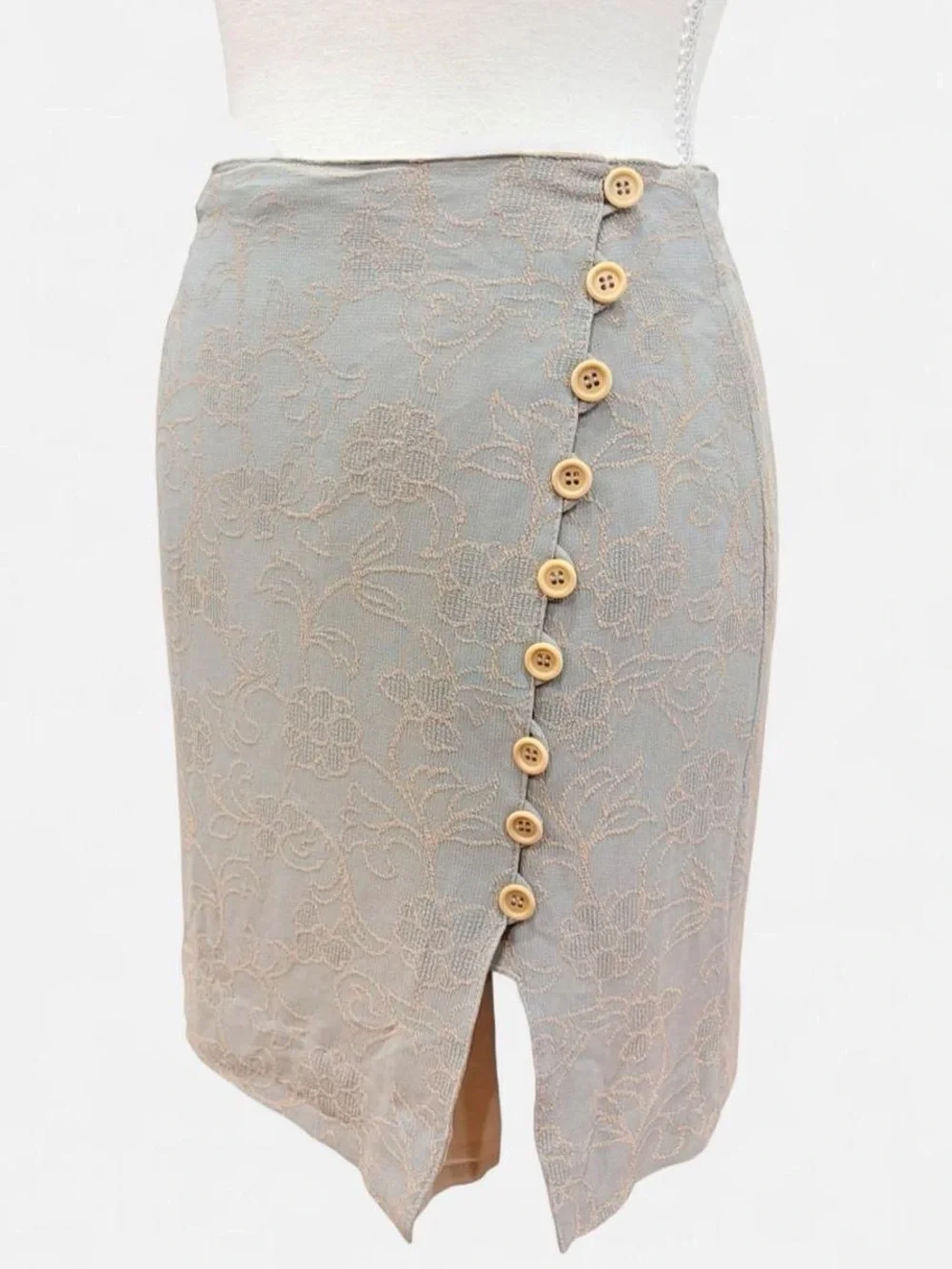 Vintage Dorothy Schoelen Platinum Silver Floral Jacquard Skirt Size 4